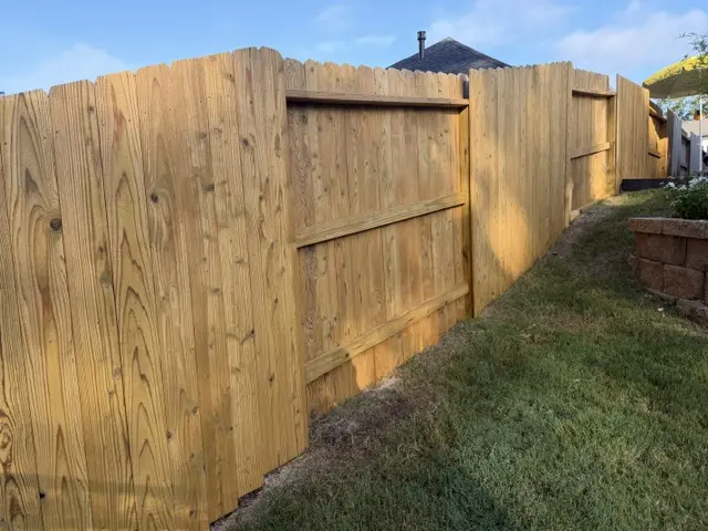 Exterior view of newly installed wood fence